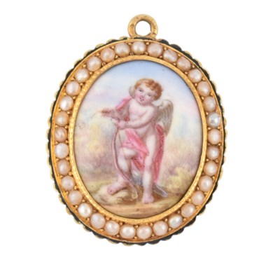Lot 1 - 19TH CENTURY FRENCH GOLD PEARL & ENAMEL LOCKET PENDANT