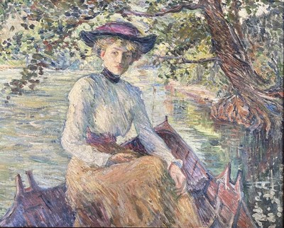 Lot 436 - CHARLES GENGE RA (1874-1958) - PORTRAIT OF HIS WIFE - POST-IMPRESSIONIST OIL ON CANVAS