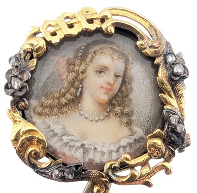 Lot 6 - 19TH CENTURY ART NOUVEAU FRENCH PORTRAIT MINIATURE BROOCH PIN