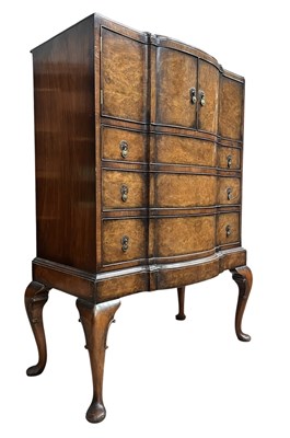 Lot 460 - QUEEN ANNE REVIVAL WALNUT & BURR WALNUT SERPENTINE-FRONTED TALLBOY