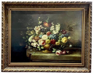 Lot 587 - IMPRESSIVE DUTCH INSPIRED 20TH CENTURY OIL ON CANVAS STILL LIFE PAINTING