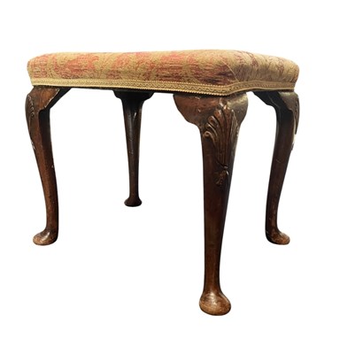 Lot 483 - EARLY 19TH CENTURY QUEEN ANNE STYLE WALNUT FRAMED STOOL