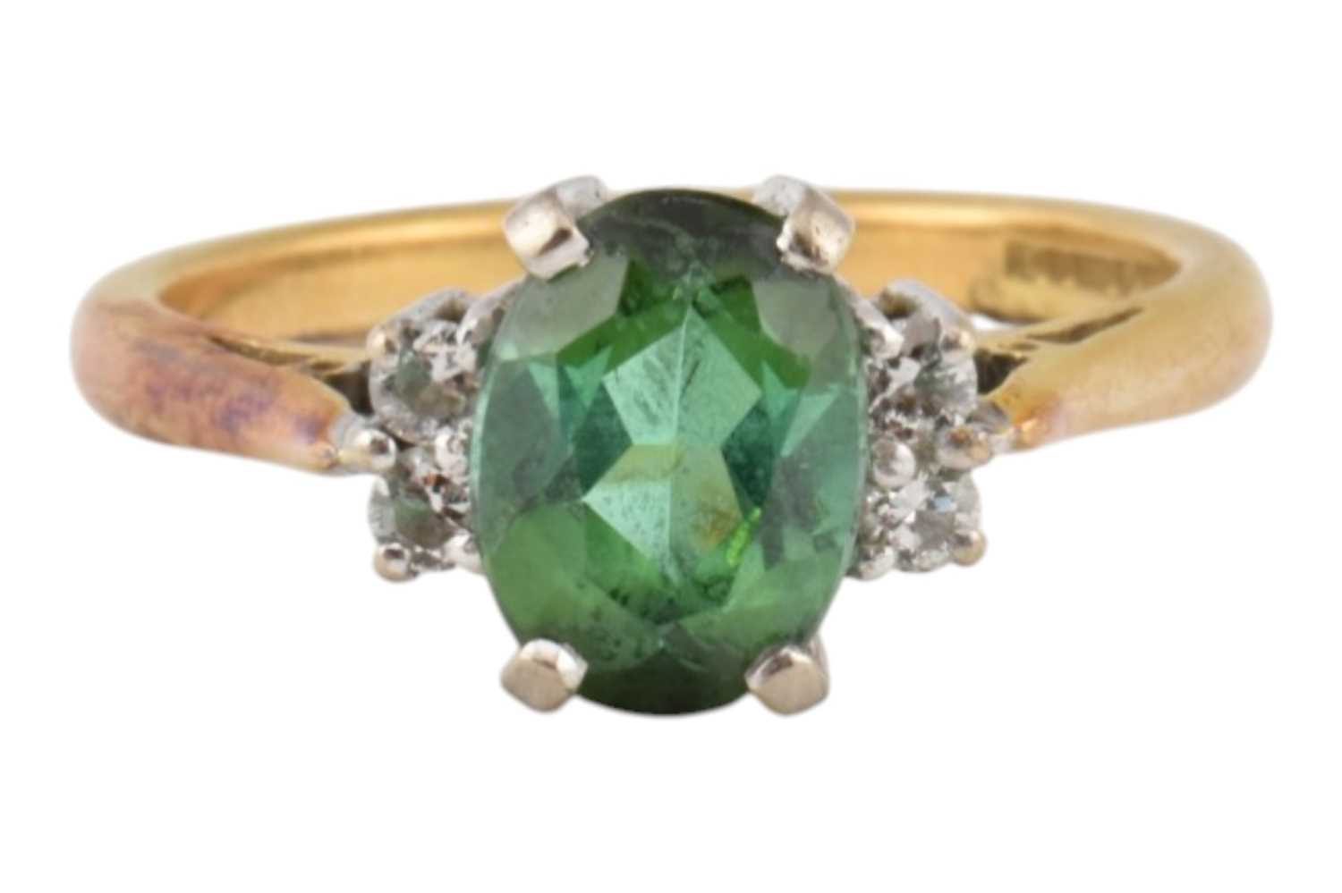 Lot 19 - HALLMARKED 18CT GOLD TOURMALINE & DIAMOND RING