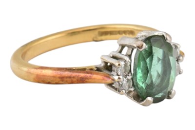 Lot 19 - HALLMARKED 18CT GOLD TOURMALINE & DIAMOND RING