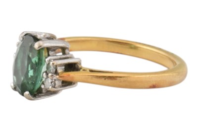 Lot 19 - HALLMARKED 18CT GOLD TOURMALINE & DIAMOND RING