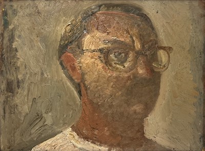 Lot 10 - JOHN LEES (B. 1943) - OIL ON BOARD PORTRAIT PAINTING OF CHRISTOPHER CABOT, 1984