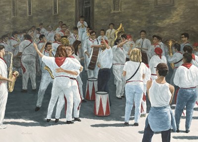 Lot 53 - ALAN BOAST (B. 1939) - FESTIVAL TIME, GUBBIO, UMBRIA - OIL ON CANVAS