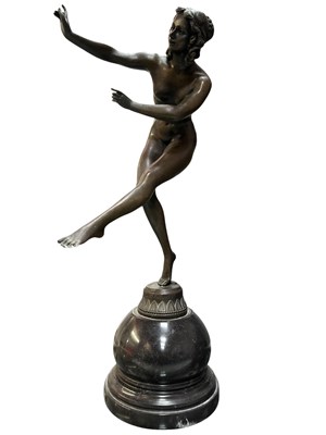 Lot 54 - AFTER CLAIRE-JEANNE-ROBERTE COLINET (1880-1950)- ART DECO BRONZE FIGURE OF DANCER