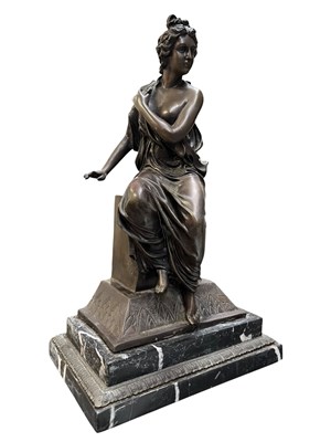 Lot 72 - 19TH CENTURY GRAND TOUR INSPIRED BRONZE NEOCLASSICAL FIGURE OF SEATED LADY