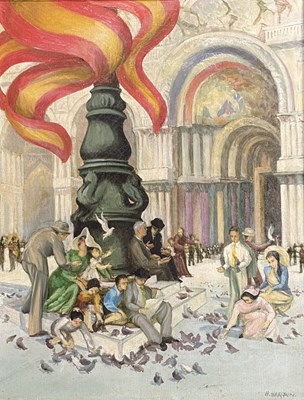 Lot 7 - H. HARPIN (20TH CENTURY) - METAPHYSIC/FUTURISTIC INSPIRED ST. MARK'S VENICE PAINTING