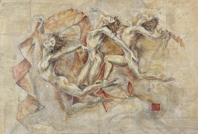 Lot 24 - JOY KIRTON-SMITH - STUDY FOR THREE DANCERS II - MIXED MEDIA ON PAPER