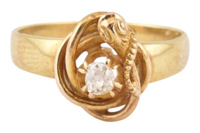 Lot 425 - 18CT GOLD & DIAMOND COILED SNAKE RING