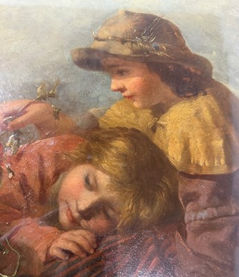 Lot 260 - JAMES JOHN HILL (1811-1882) - CHILDREN WITH BABY GOAT - 19TH CENTURY OIL GENRE PAINTING