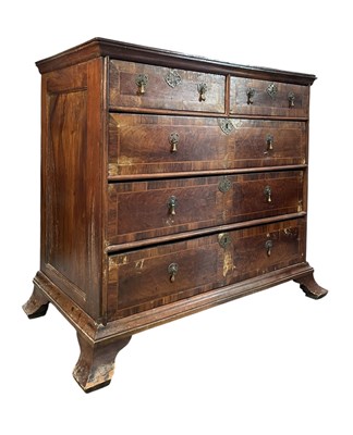 Lot 590 - QUEEN ANNE 18TH CENTURY WALNUT & MARQUETRY INLAID CHEST OF DRAWERS