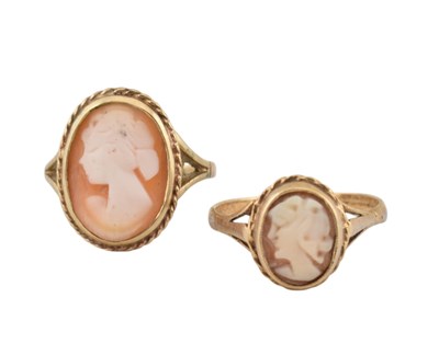Lot 288 - TWO 9CT GOLD CARVED SHELL CAMEO RINGS