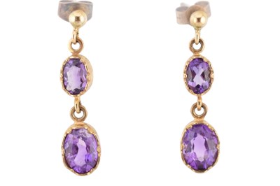 Lot 157 - PAIR OF HALLMARKED 9CT GOLD & AMETHYST PENDANT EARRINGS