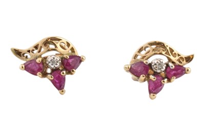 Lot 201 - TWO HALLMARKED 9CT GOLD RUBY & DIAMOND PENDANT EARRINGS