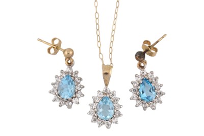Lot 219 - 9CT GOLD TOPAZ & CZ PENDANT NECKLACE & EARRINGS