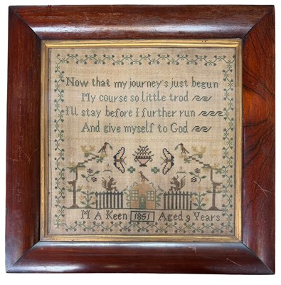 Lot 713 - 19TH CENTURY 1851 NEEDLEWORK SAMPLER BY M A KEEN, AGED 9 YEARS
