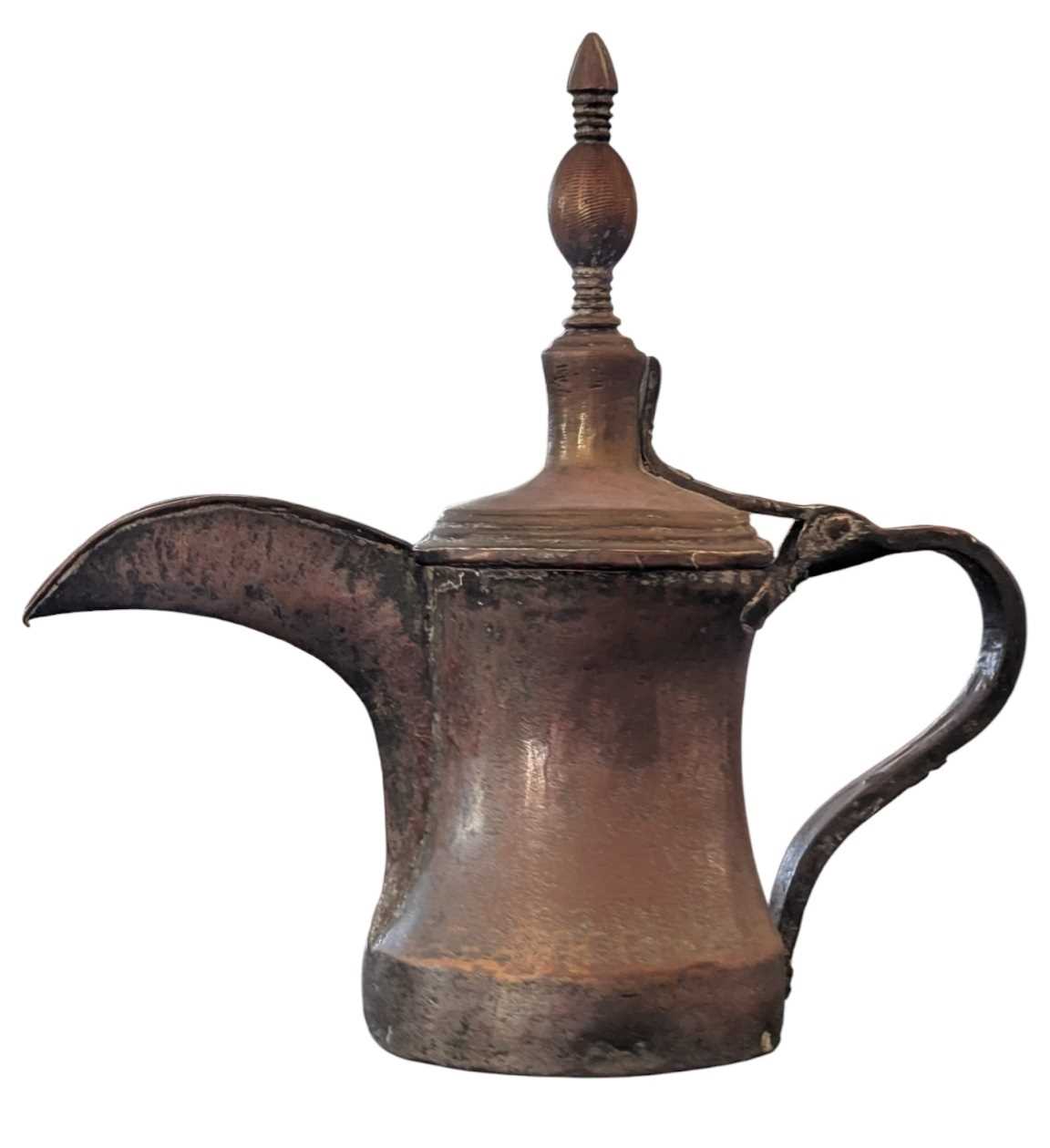 Lot 464 - 19TH CENTURY MIDDLE EASTERN BRASS & TINNED COPPER DALLAH POT
