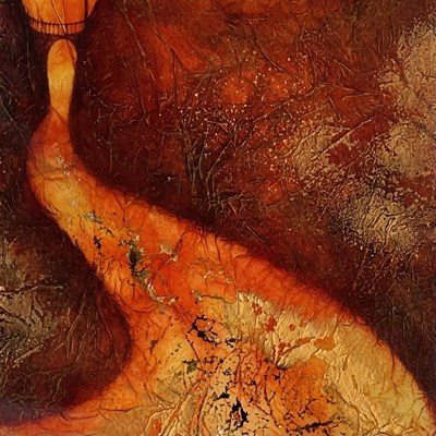 Lot 47 - KERRY DARLINGTON CONTEMPORARY - MIXED MEDIA PAINTING OF A RIVER ON BOARD