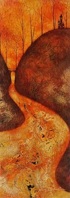 Lot 47 - KERRY DARLINGTON CONTEMPORARY - MIXED MEDIA PAINTING OF A RIVER ON BOARD