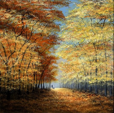Lot 56 - JAY NOTTINGHAM (B. 1972) - UNTITLED OIL ON BOARD WOODLAND SCENE