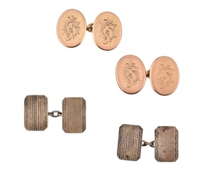 Lot 485 - A PAIR OF VICTORIAN HALLMARKED 9CT GOLD CUFFLINKS & SILVER CUFFLINKS