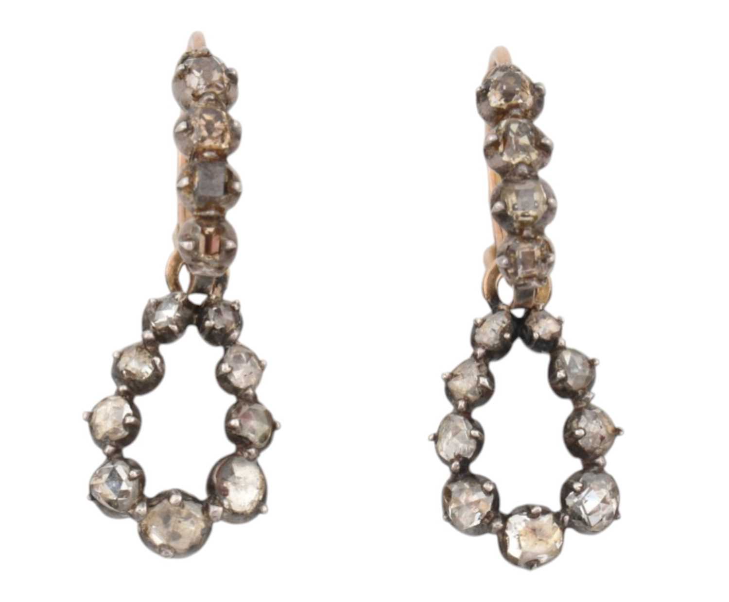 Lot 10 - A PAIR OF 19TH CENTURY DAY & NIGHT DIAMOND SET HOOP EARRINGS