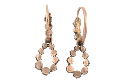 Lot 10 - A PAIR OF 19TH CENTURY DAY & NIGHT DIAMOND SET HOOP EARRINGS