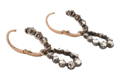 Lot 10 - A PAIR OF 19TH CENTURY DAY & NIGHT DIAMOND SET HOOP EARRINGS