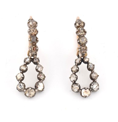 Lot 10 - A PAIR OF 19TH CENTURY DAY & NIGHT DIAMOND SET HOOP EARRINGS