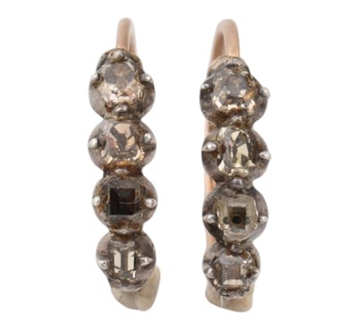 Lot 10 - A PAIR OF 19TH CENTURY DAY & NIGHT DIAMOND SET HOOP EARRINGS