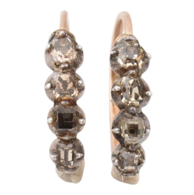 Lot 10 - A PAIR OF 19TH CENTURY DAY & NIGHT DIAMOND SET HOOP EARRINGS