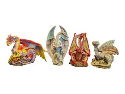 Lot 214 - FOUR DANBURY MINT 1990S BOXED RESIN DRAGON FIGURES