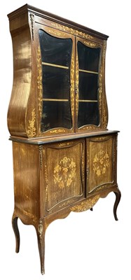 Lot 269 - FRENCH LOUIS XV INSPIRED 19TH CENTURY MAHOGANY MARQUETRY BOMBE CABINET