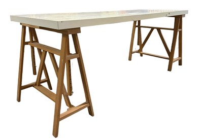 Lot 497 - MODERN ADJUSTABLE TRESTLE DESK / WORK TABLE