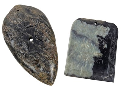 Lot 115 - TWO CHINESE JADE STONESTONE PLAQUES 玉雕挂件两江