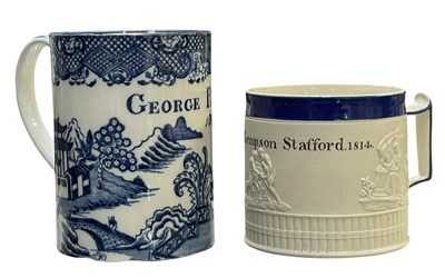 Lot 153 - TWO ENGLISH EARLY 19TH CENTURY STONEWARE MUGS