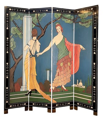 Lot 330 - AFTER GEORGE BARBIER FOR PAUL POIRET/VOGUE - ART DECO STYLE DISCRETION SCREEN