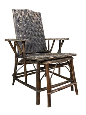 Lot 385 - EARLY 20TH CENTURY BAMBOO & RATTAN PAINTED STEAMER STYLE RECLINING CHAIR