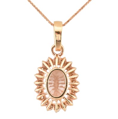 Lot 28 - GOLD MORGANITE & DIAMOND CLUSTER PENDANT NECKLACE