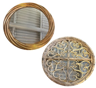 Lot 381 - TWO MODERN RUSTIC INTERIOR / EXTERIOR WALL-MOUNTED MIRRORS