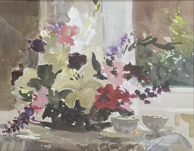 Lot 29 - JOHN YARDLEY (B. 1933) - WISTERIA AND LILY - WATERCOLOUR ON PAPER