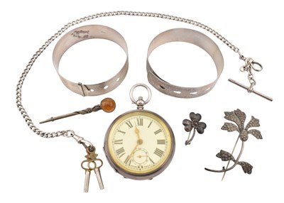 Lot 387 - COLLECTION OF SILVER & WHITE METAL JEWELLERY & POCKET WATCH