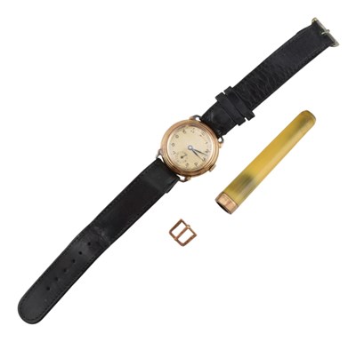 Lot 184 - WWII HALLMARKED 9CT GOLD STOLACE CASED WRISTWATCH, CHEROOT & CLASP