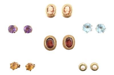 Lot 243 - COLLECTION OF 9CT GOLD YELLOW METAL & GEM SET EARRINGS