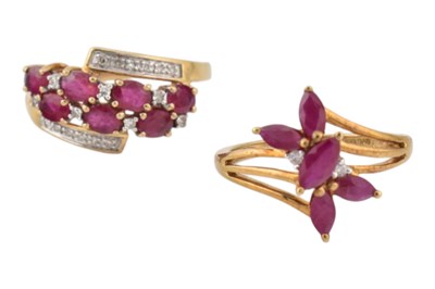 Lot 401 - TWO HALLMARKED 9CT GOLD RUBY& DIAMOND RINGS