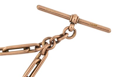 Lot 66 - EARLY 20TH CENTURY 9CT GOLD FANCY LINK WATCH CHAIN