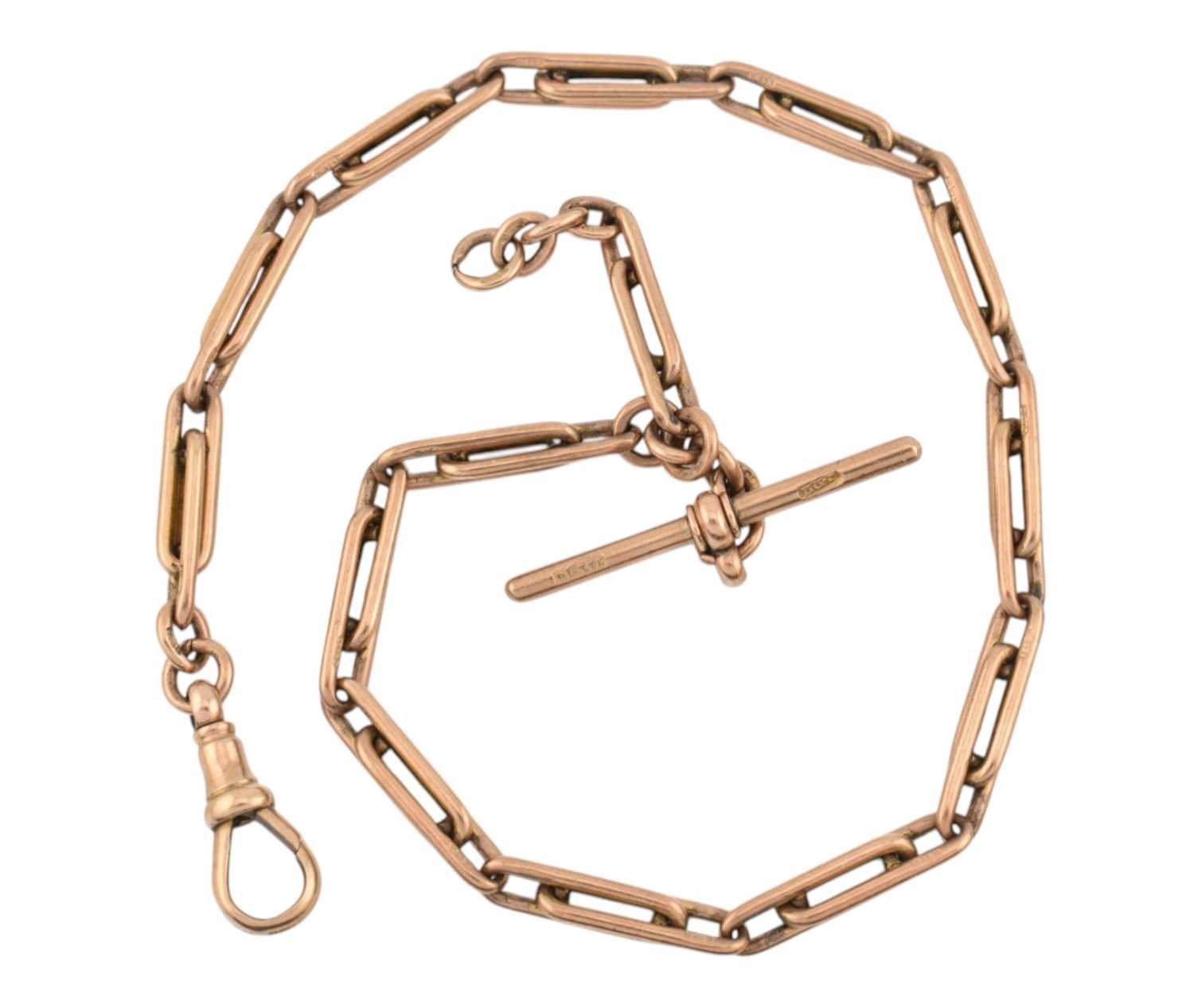 Lot 66 - EARLY 20TH CENTURY 9CT GOLD FANCY LINK WATCH CHAIN